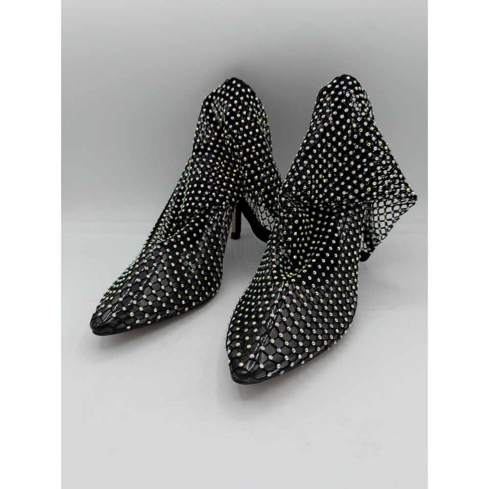 Dazzling Rhinestones Embellished Net Ankle Boots 4 Inch Heel Size 38EU/7.5US